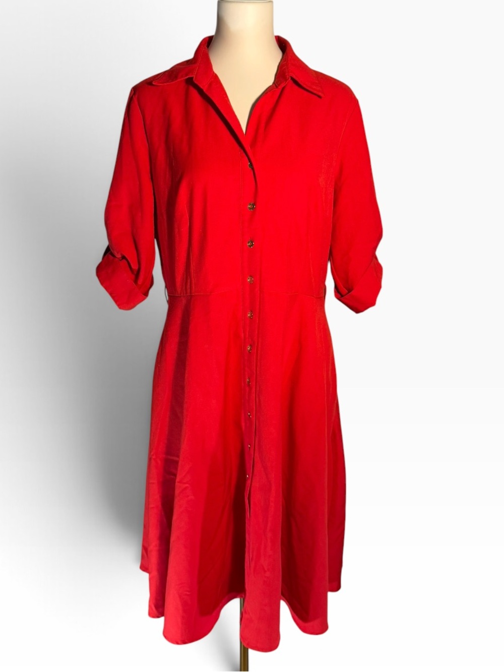 Sharagano Red Button-Front Midi Dress